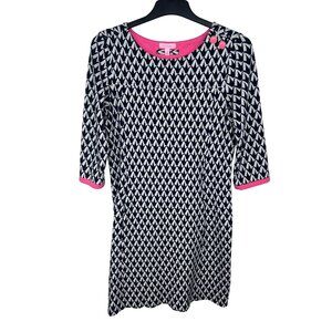 Lilly Pulitzer Jonah Crane Pose Navy & White Knit Sweater Dress 3/4 Sleeves M